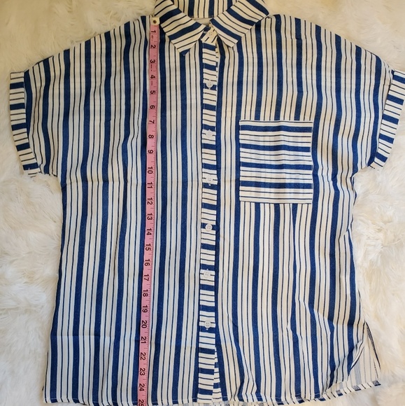 **1 LEFT!!***Blue & White Stripe button Up shirt - Picture 3 of 5